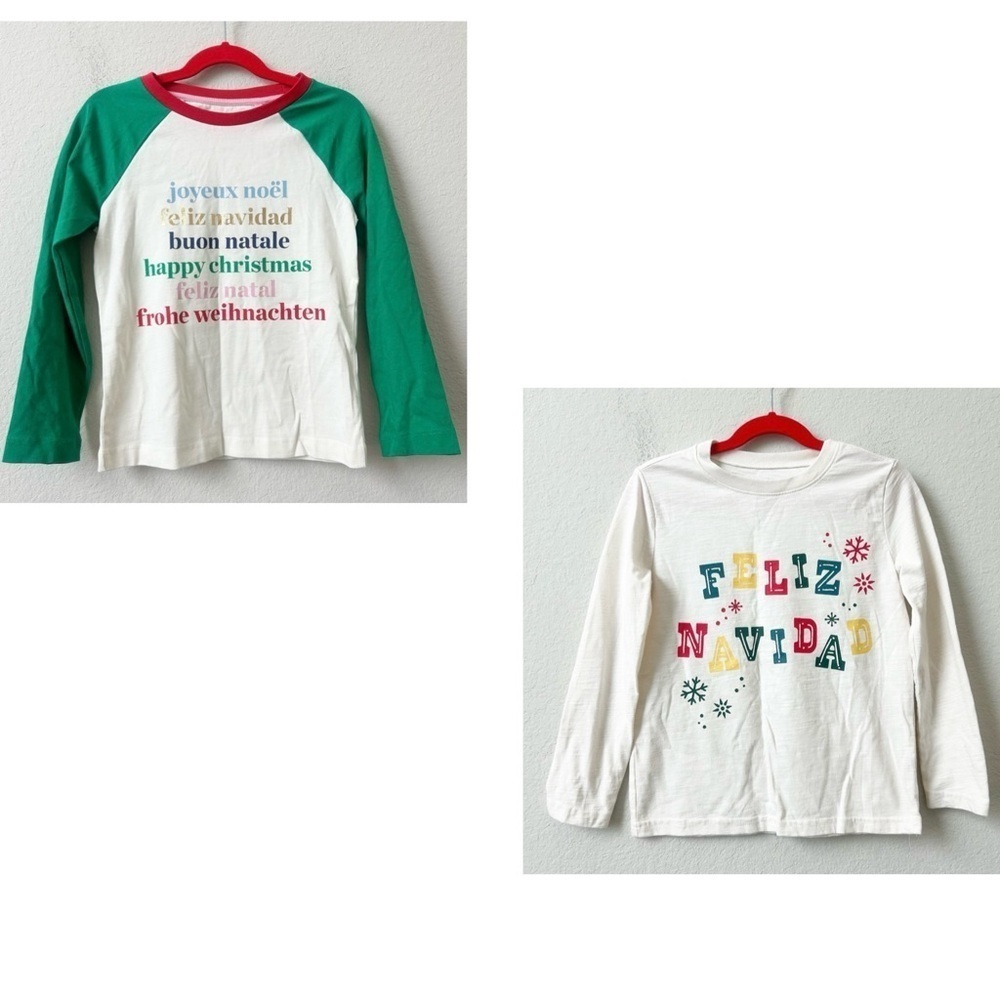 Mini Boden & Jumping Beans Bundle Set of 2 long sleeve Christmas TShirts Sz 6-7y